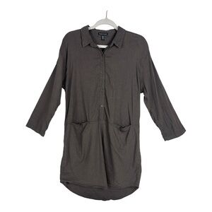 Eileen Fisher Sz Small Shirtdress Linen Blend Lagenlook Minimalist Taupe/Gray